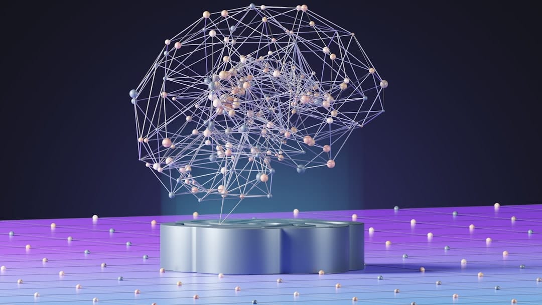 Representação visual de inteligência artificial com esfera de pontos e linhas conectadas